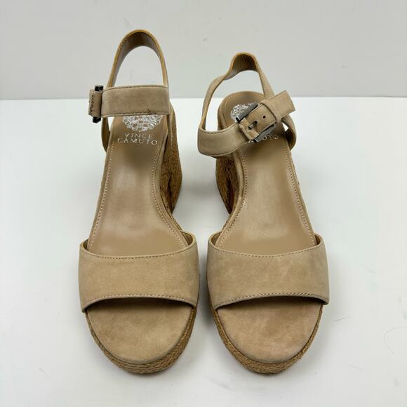 NEW Vince Camuto Ranneli Tan Suede Leather Espadrille Platform Sandal - Picture 4 of 15